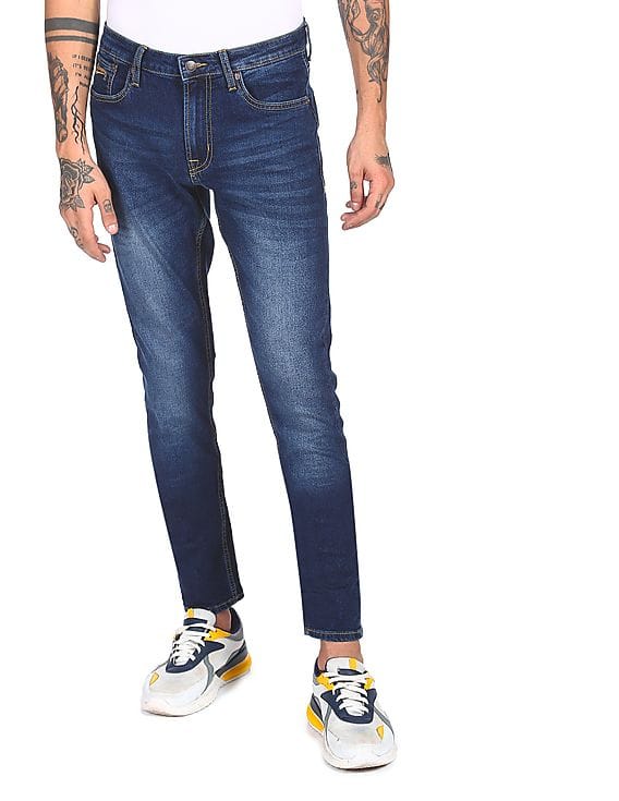 Buy Aeropostale Men Dark Blue Super Skinny Fit Whiskered Jeans