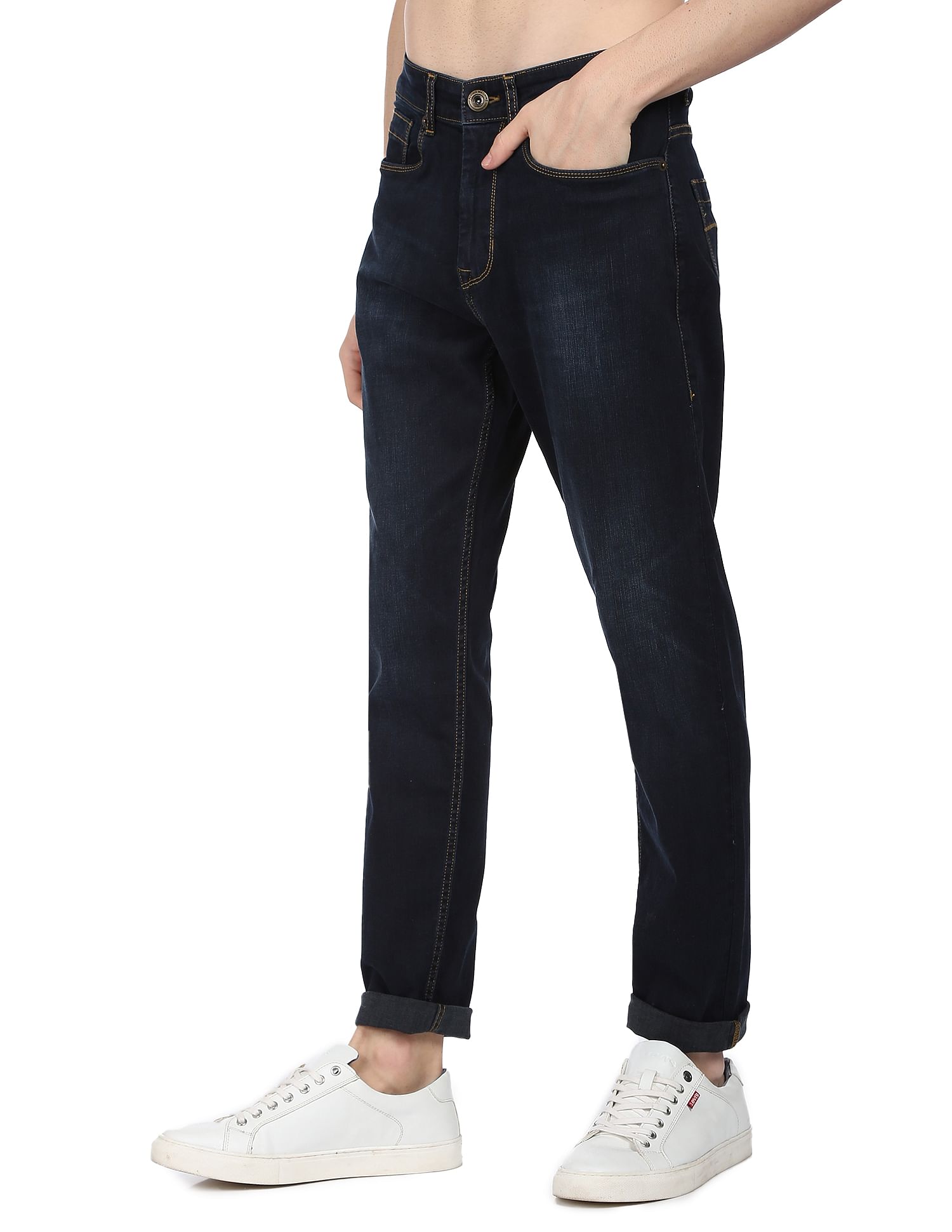 Flying Machine Stone Wash Slash Slim Tapered Fit Jeans