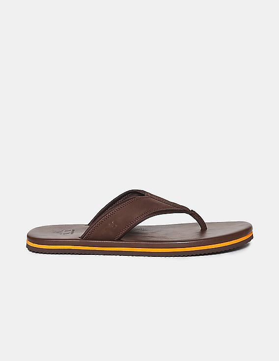 Arrow Men Brown V-Strap Mott Leather Sandals