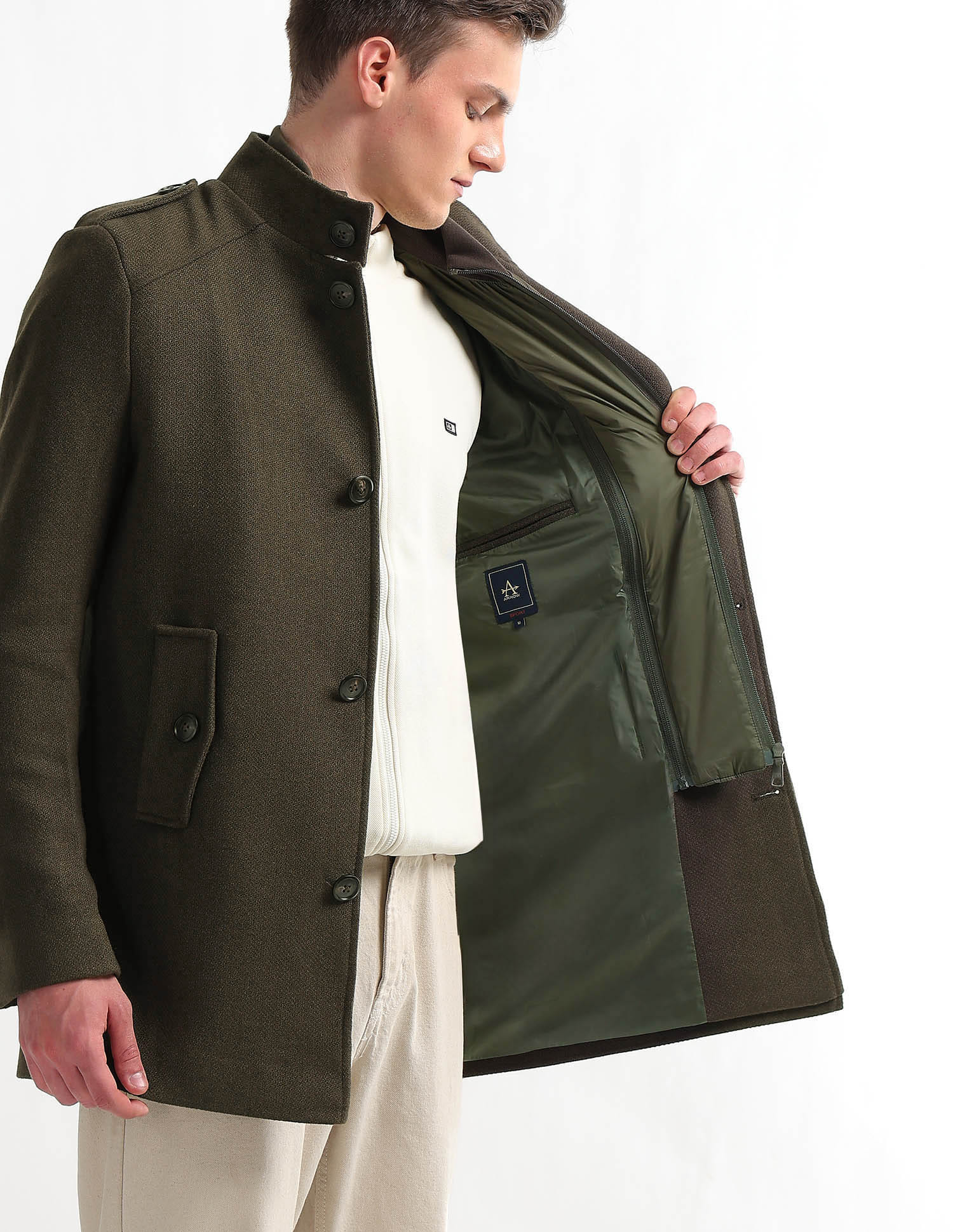 Buy Arrow Sport Stand Collar Textured Trench Coat - NNNOW.com