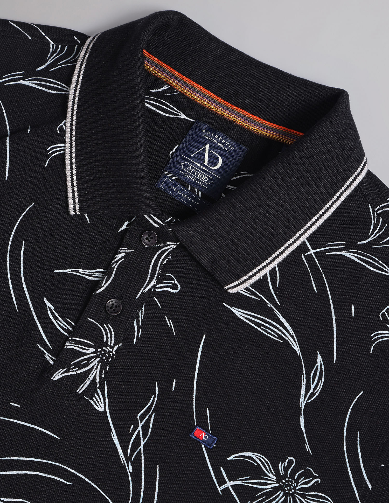 AD by Arvind Floral Print Cotton Polo Shirt