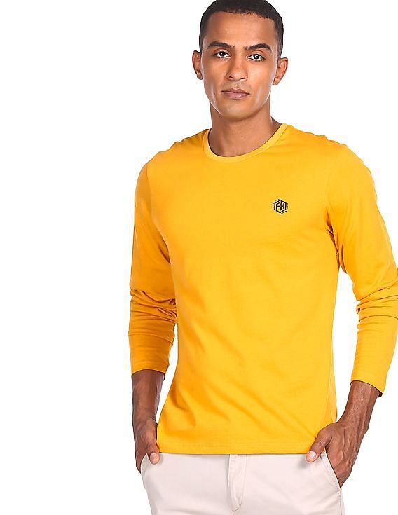Yellow ochre mustard yellow round neck t-shirt