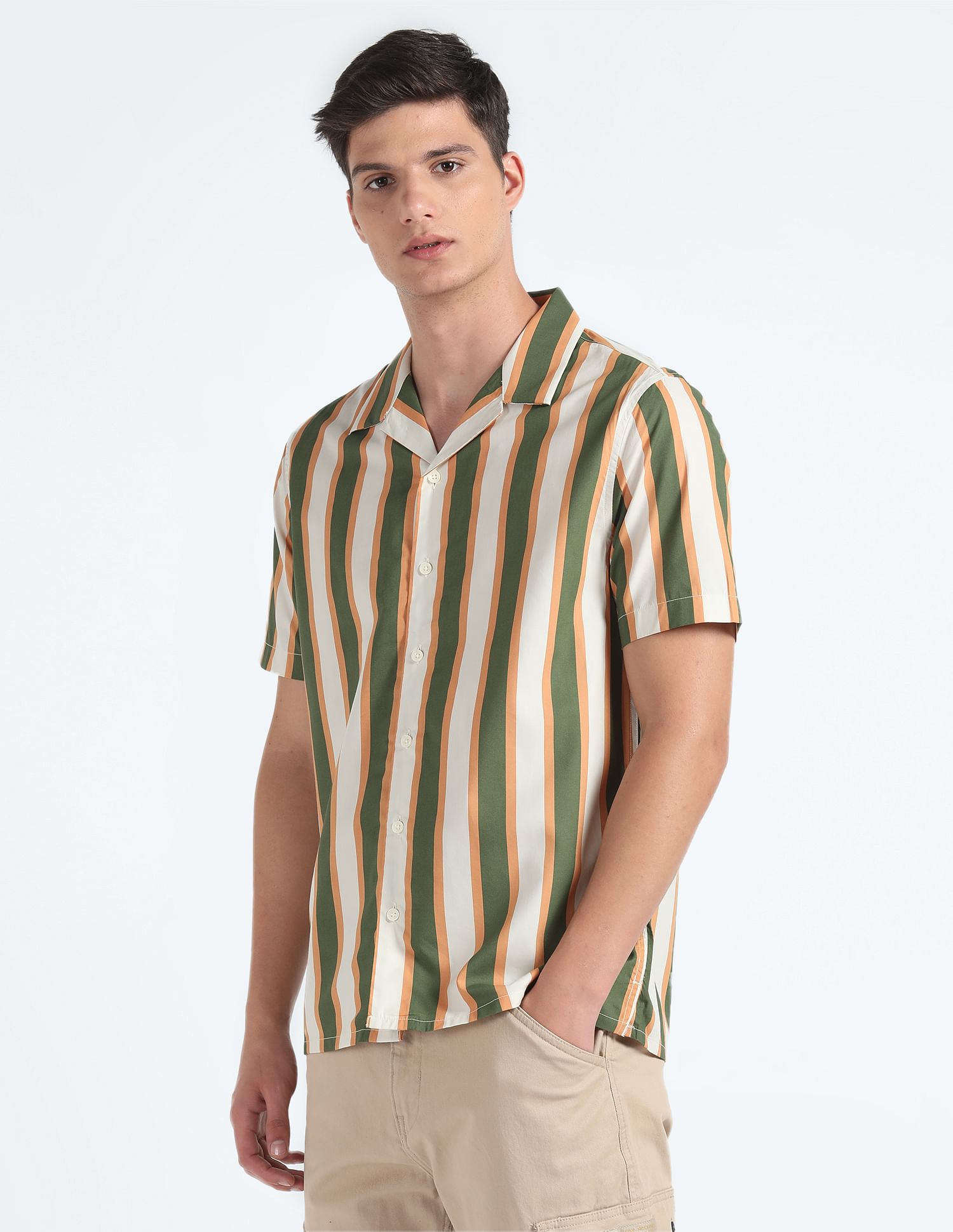 Flying Machine Short Sleeve Vertical Stripe Shirt
