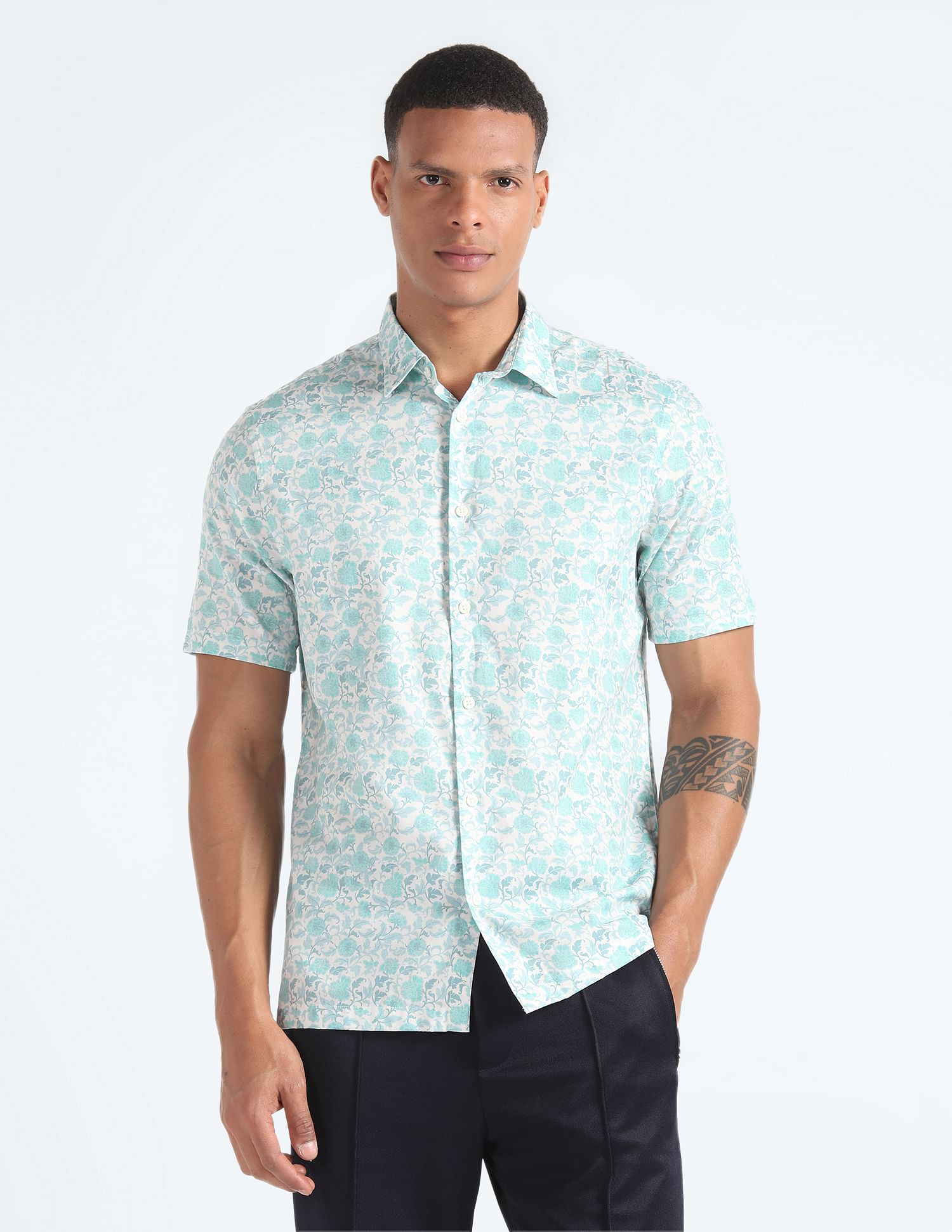 Flying Machine Short Sleeve Floral Print Shirt