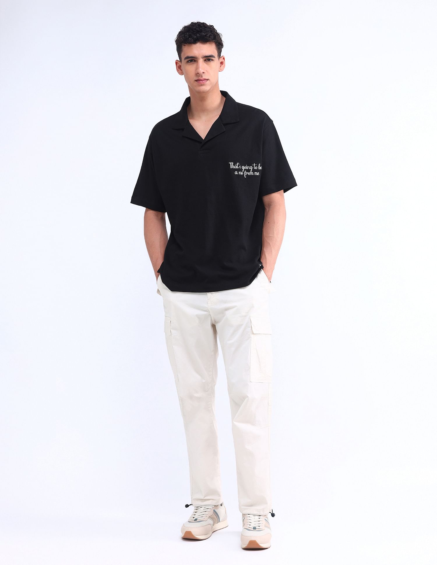 Flying Machine Typography Printed Relaxed Polo Shirt