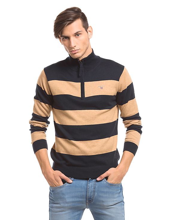 Buy Men Striped High Neck Sweater online at