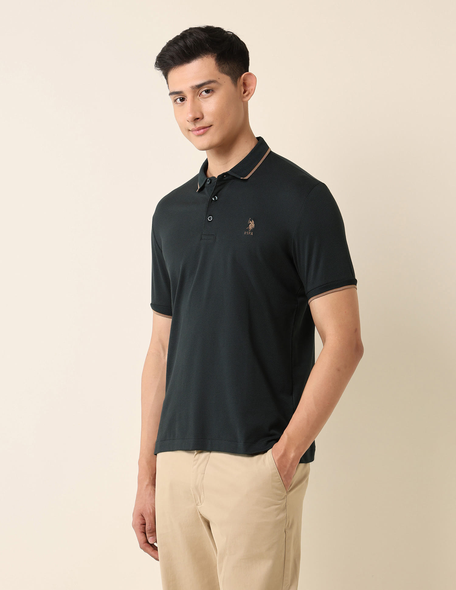 SSK　NYC polo U.S. POLO ASSN. Men's Solid Slim Fit Polo Shirt (USTSH1874_Navy
