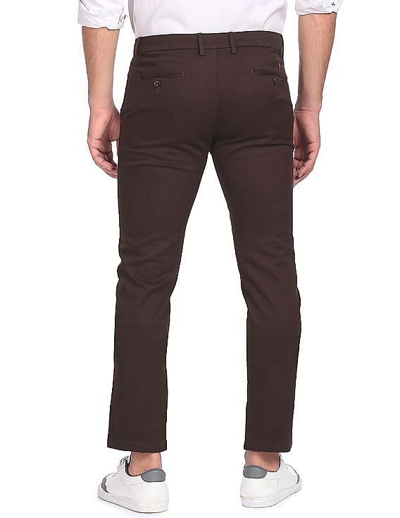 Buy Arrow Sports Mid Rise Solid Casual Trousers 