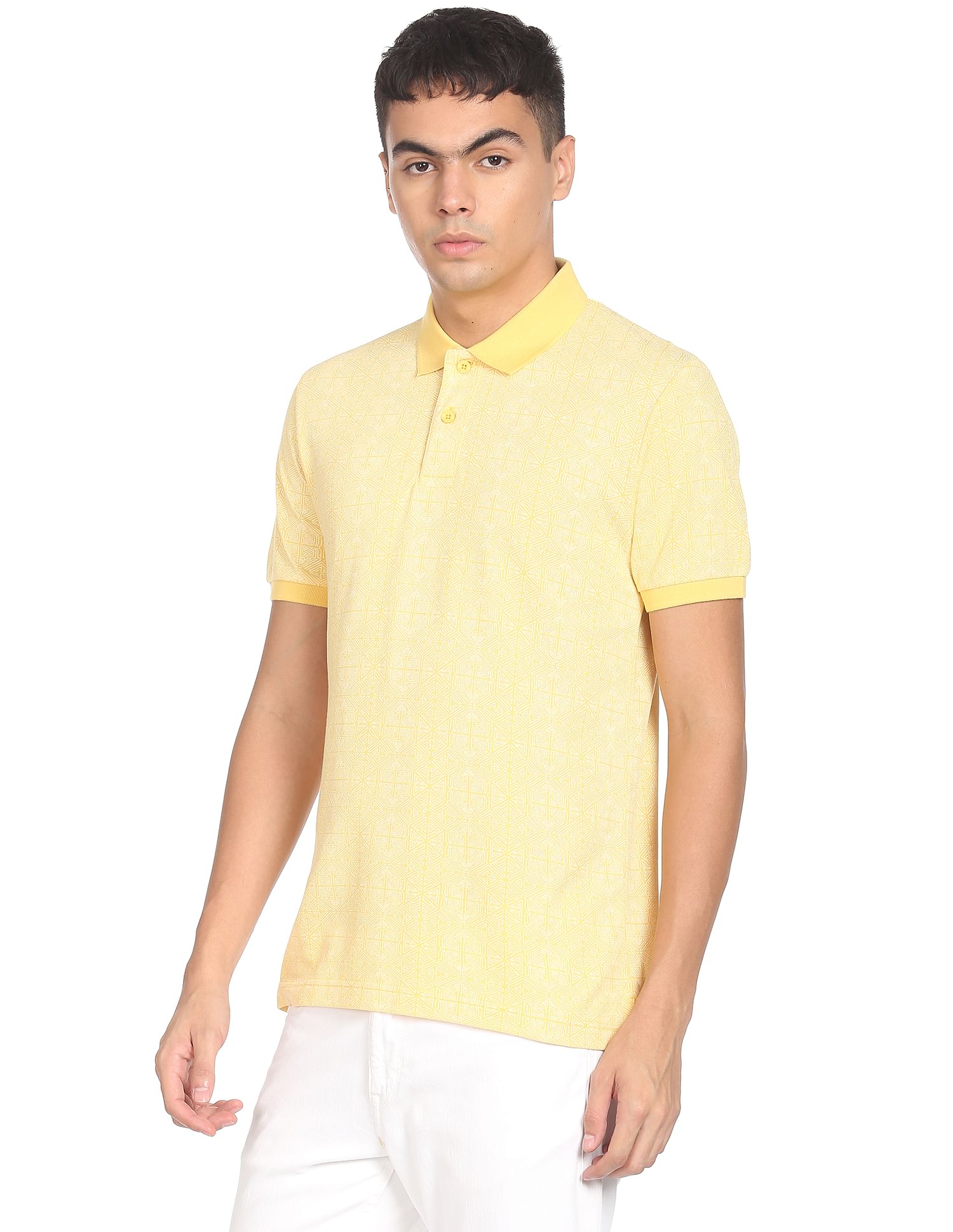 Flying Machine All Over Geometric Print Cotton Polo Shirt