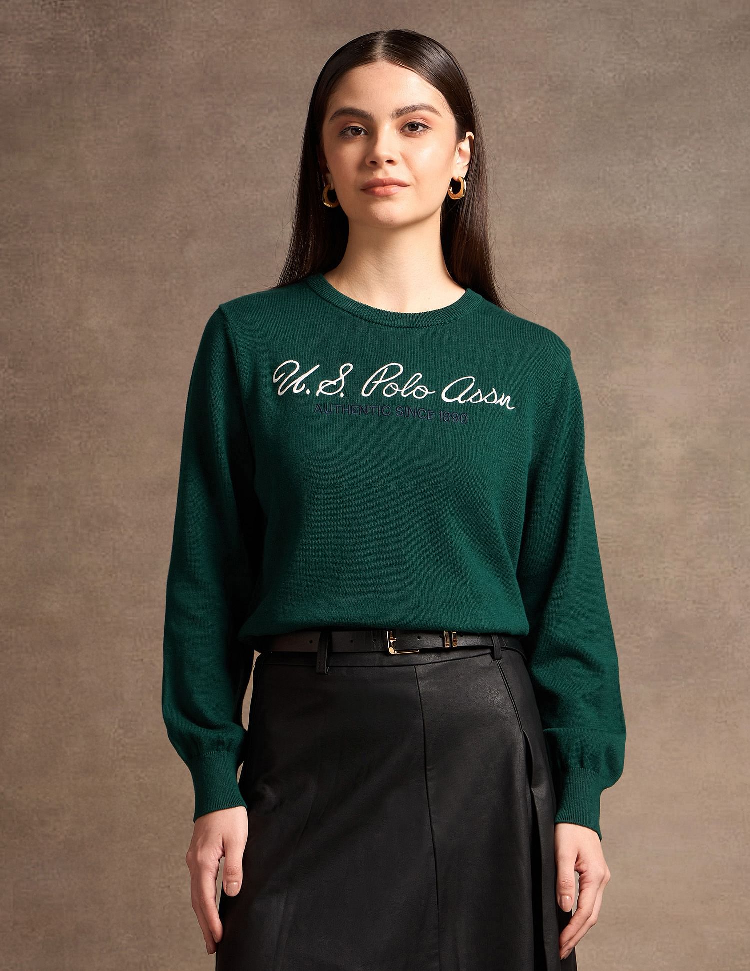 U.S. Polo Assn. Women Pure Cotton Brand Embroidered Sweater