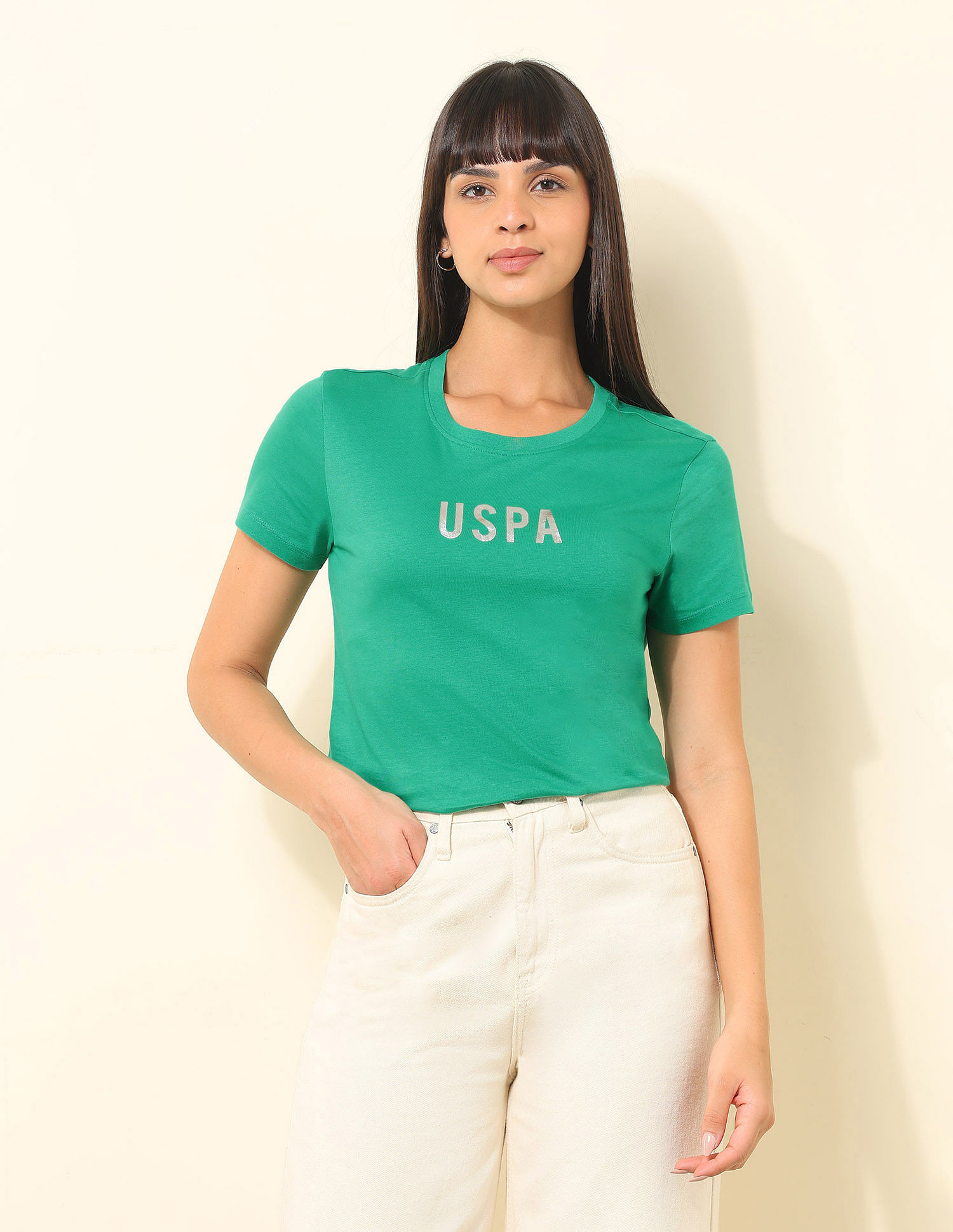 U.S. Polo Assn. Women Regular Fit Brand Printed T-Shirt