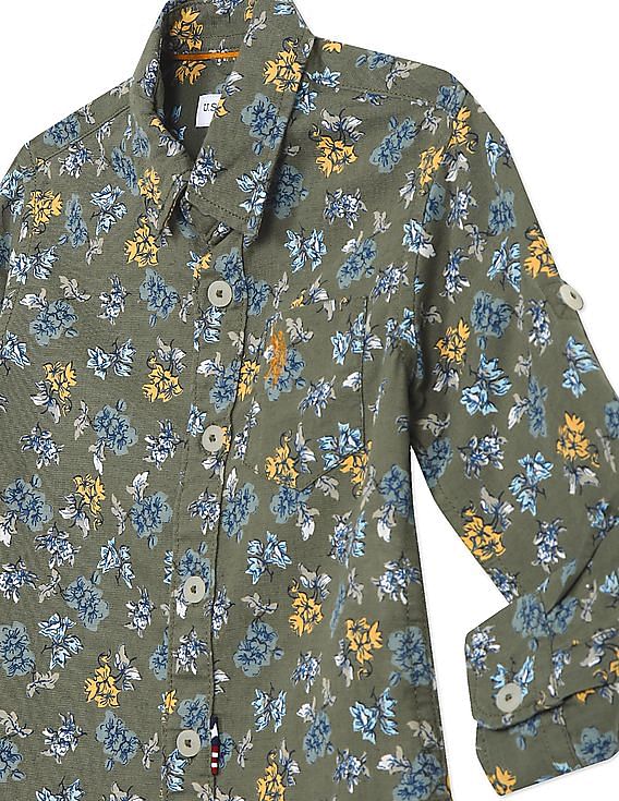 U.S. Polo Assn. Kids Boys Spread Collar Printed Shirt