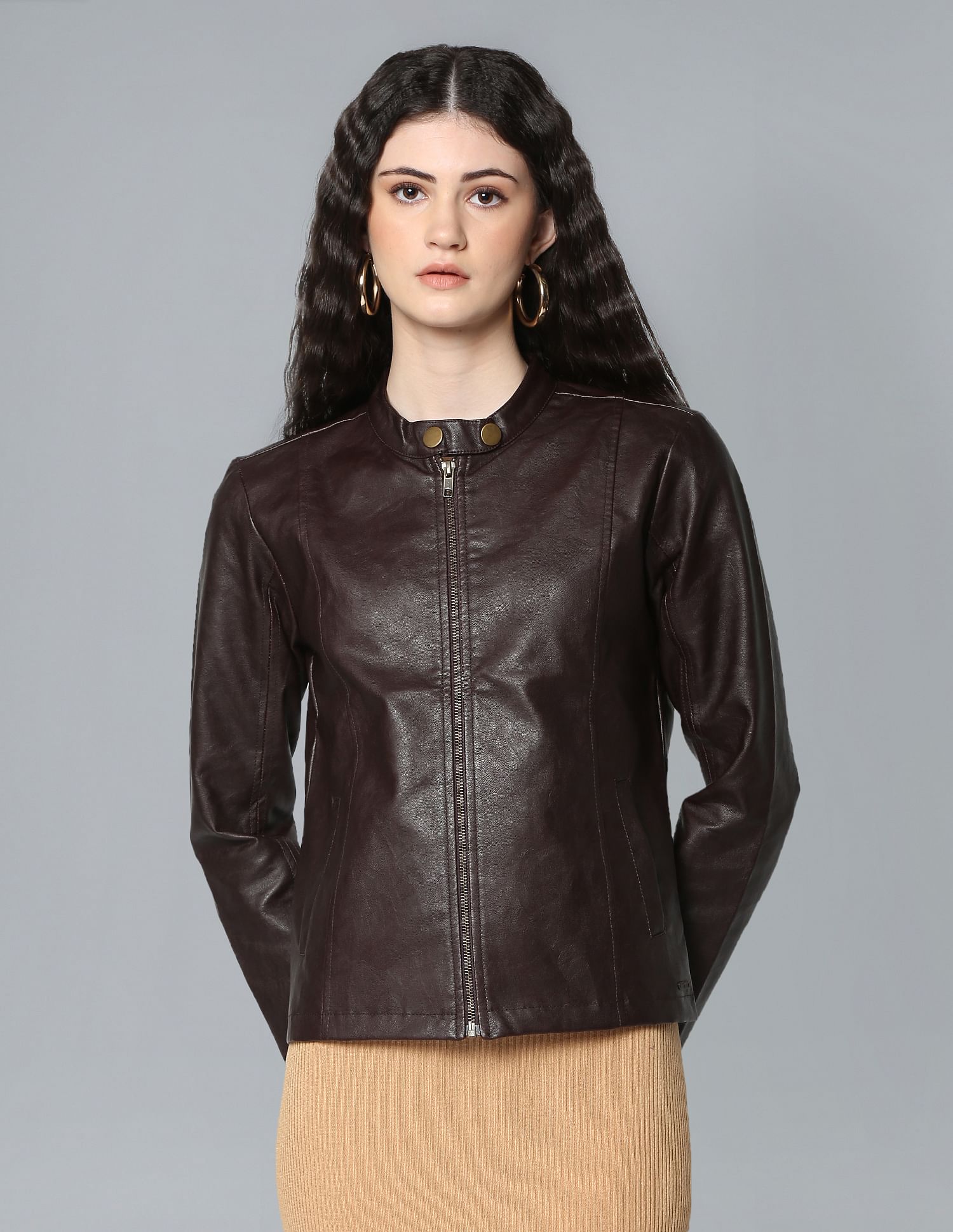 Flying Machine Women Solid Biker Jacket
