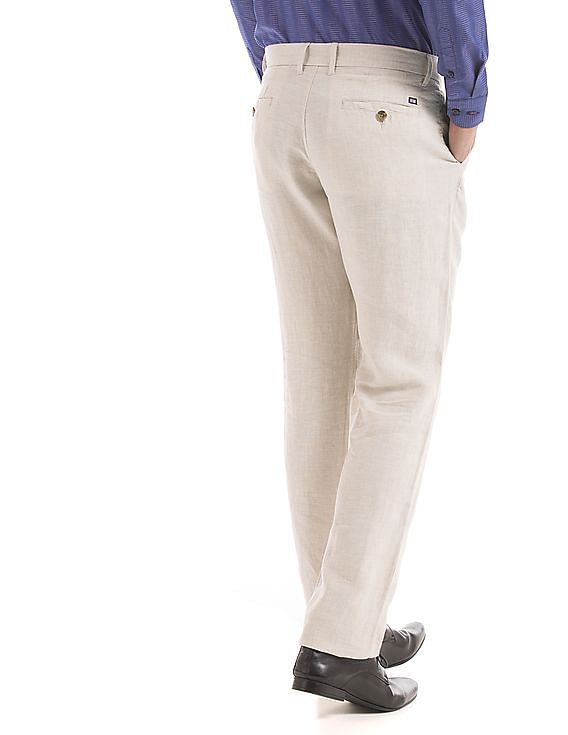 Grey Linen slim-leg suit trousers | 120% Lino | MATCHES UK
