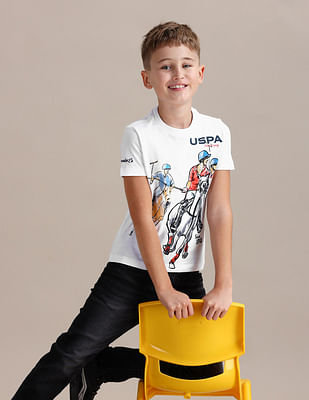 U S Polo Assn Kids Boys Brand Printed Regular Fit T-Shirt