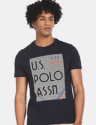 U S Polo Assn Men Navy Crew Neck Brand Print T-Shirt