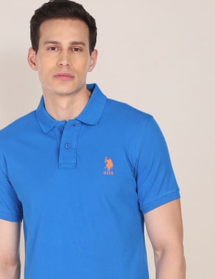 U S Polo Assn Ribbed Collar Solid Polo Shirt