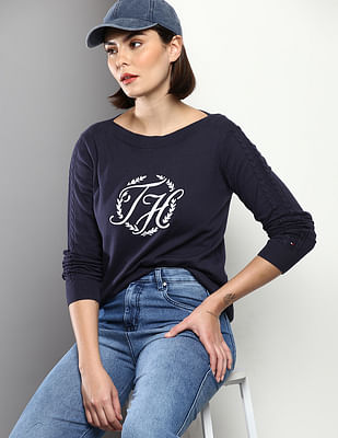 Tommy Hilfiger Women Navy Pop Over Crest Sweater