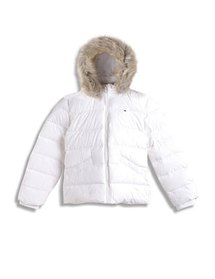 Tommy Hilfiger Kids Girls Essential Hooded Fur Jacket