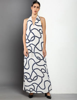 Tommy Hilfiger Halter Neck Printed Maxi Dress