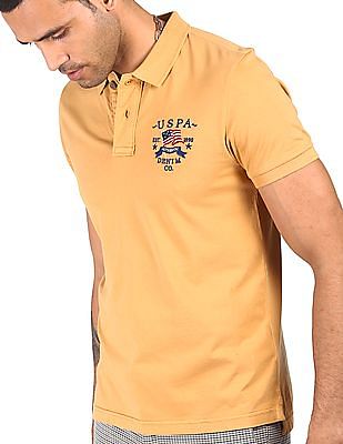 U S Polo Assn Denim Co Men Yellow Solid Polo T-Shirt