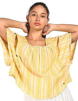 Tommy Hilfiger Women Mustard Square Neck Striped Top