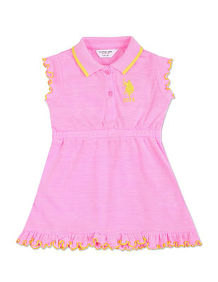 U S Polo Assn Kids Lettuce Hem Solid Polo Dress