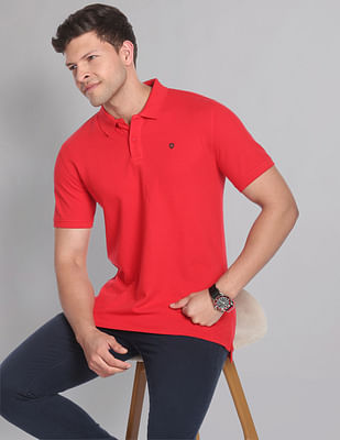 Ad By Arvind Cotton Solid Polo Shirt