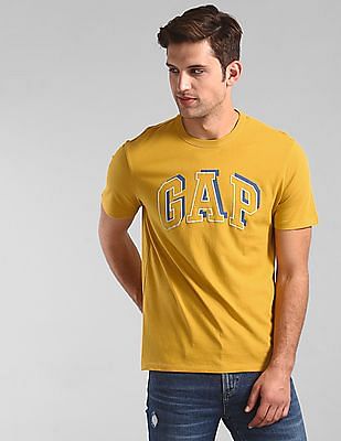 Men Yellow Rubber Print Logo T-Shirt 