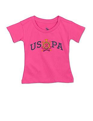 U S Polo Assn Kids Girls Pink Cotton Brand Print T-Shirt