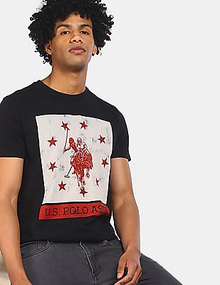 U S Polo Assn Men Black Cotton Graphic Print T-Shirt