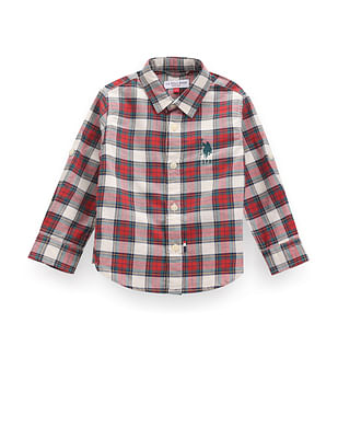 U S Polo Assn Kids Boys Plaid Check Oxford Shirt