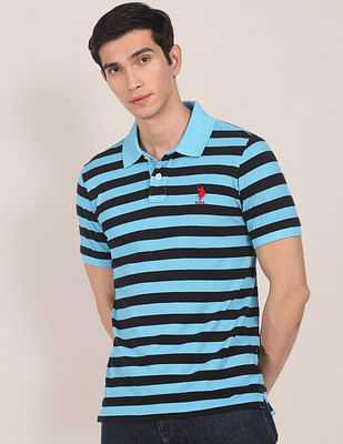 U S Polo Assn Ribbed Collar Striped Polo Shirt