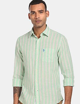 Polo Assn Mens Big and Tall Button Down Slim Fit Striped Oxford Shirt U.S