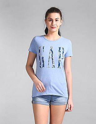 Buy Gap Women Women Blue Short Sleeve Logo T Shirt Nnnow