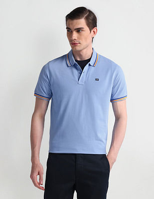 Arrow Sport Striped Collar Solid Polo Shirt