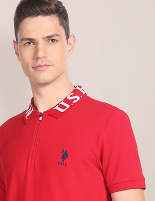 U S Polo Assn Branded Collar Solid Polo Shirt