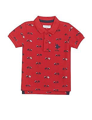 U S Polo Assn Kids Ribbed Collar All Over Print Polo Shirt