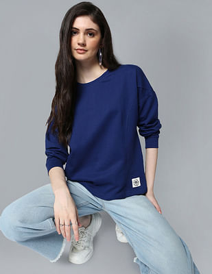 Flying Machine Women Panelled Solid Sweatshirt