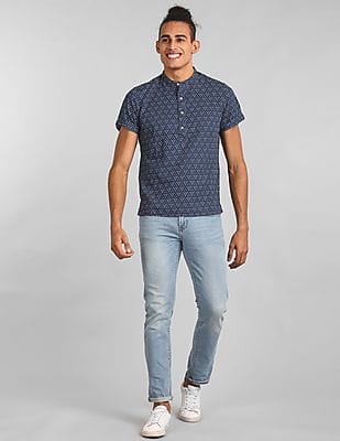 Buy GAP Men Blue Short Sleeve Half-Button Shirt In Chambray