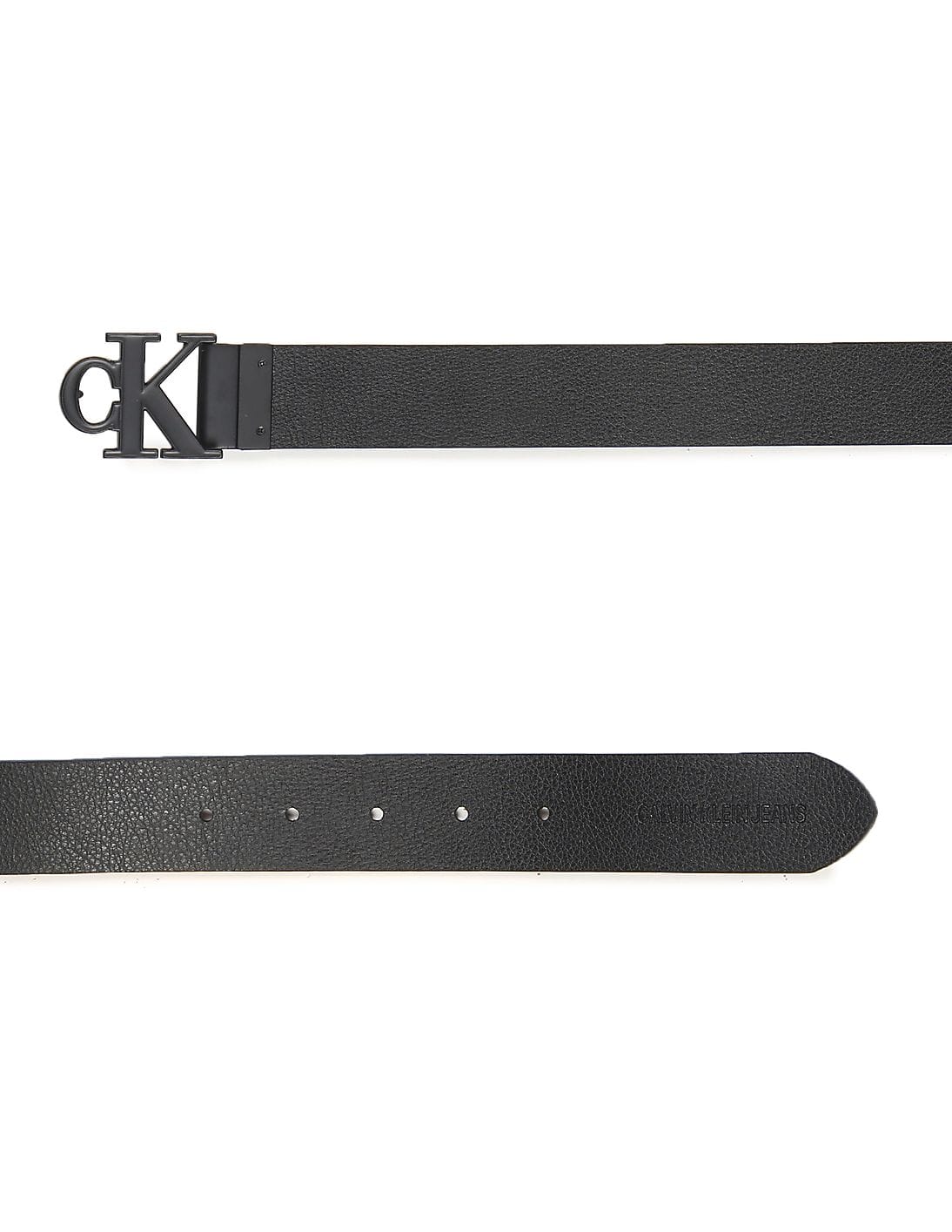 Buy Calvin Klein Men Black Textured Brand Buckle Reversible  display picture 3