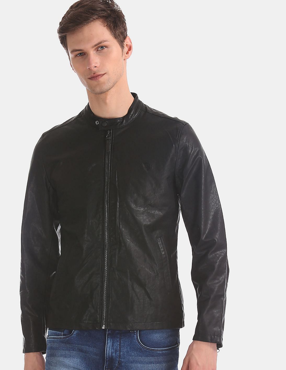 Buy Men Black Solid Biker Jacket online at NNNOW.com