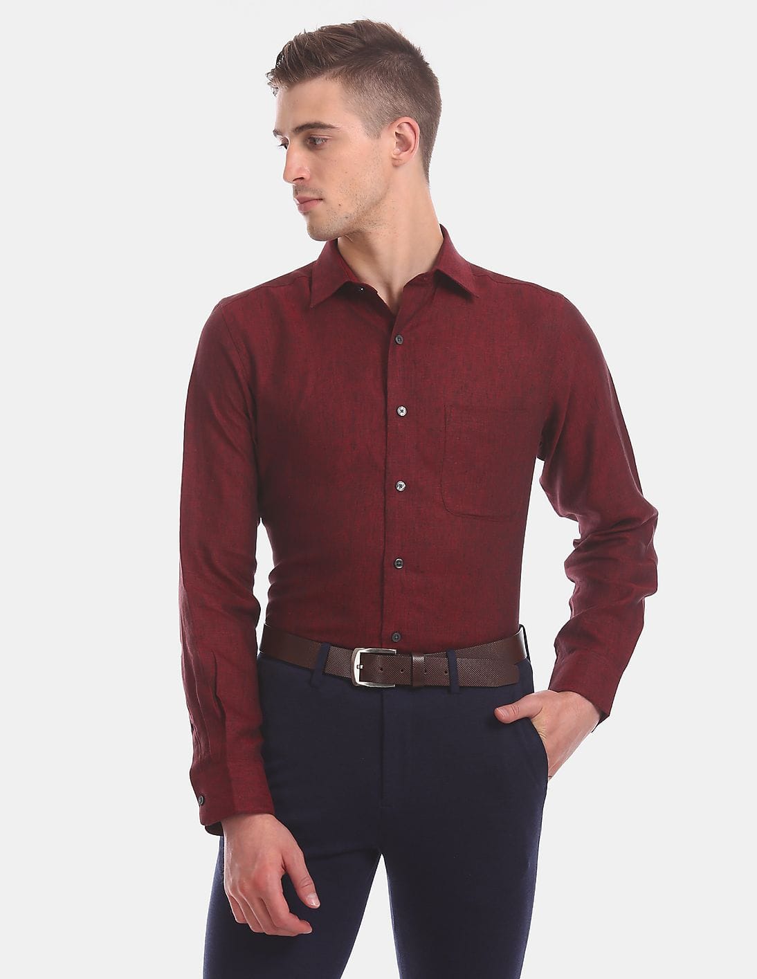 Buy Arrow Men Red French Placket Solid 