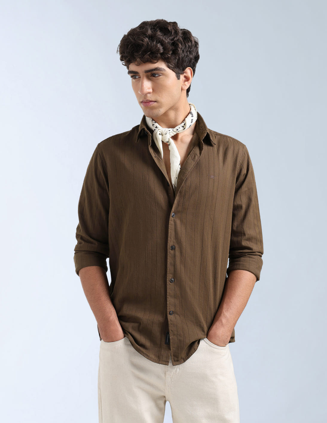 Timberland26.5㎝　3yey Buy Flying Machine Textured Vertical Striped Slim Fit Shirt