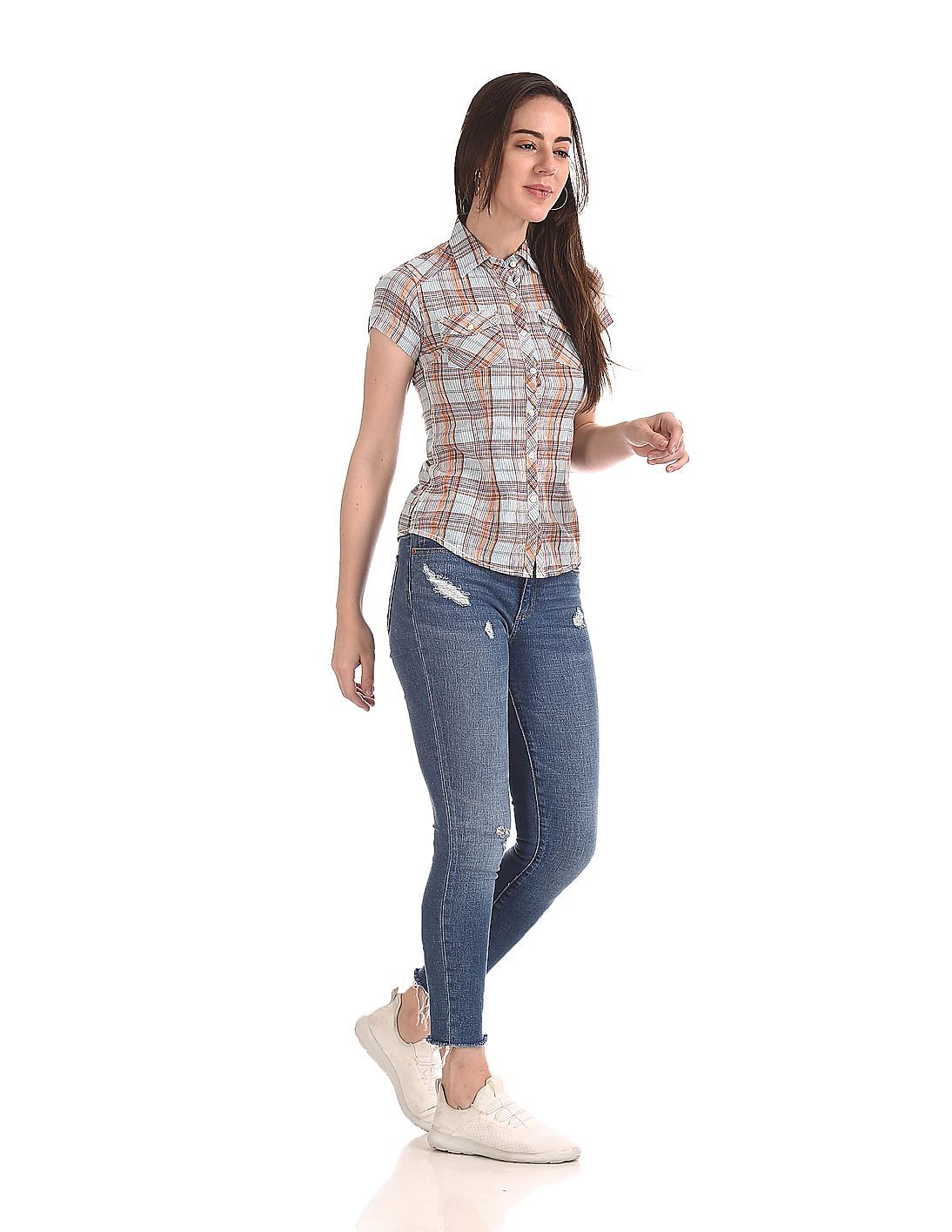 Buy Flying Machine Women Short Sleeve Check Shirt - NNNOW.com