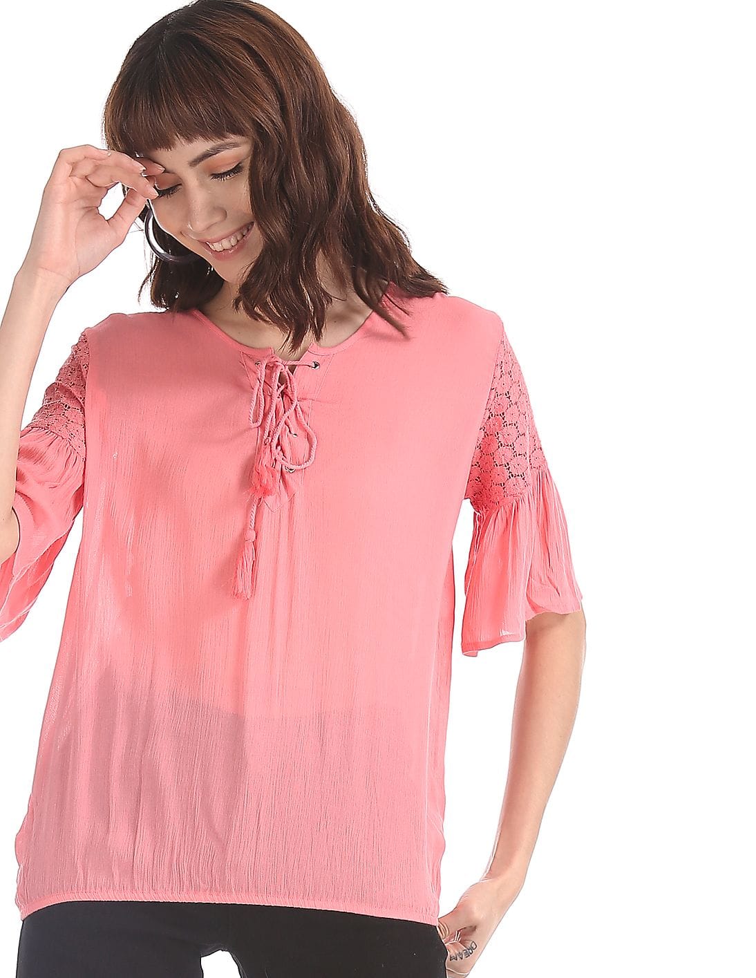 lace up neck top