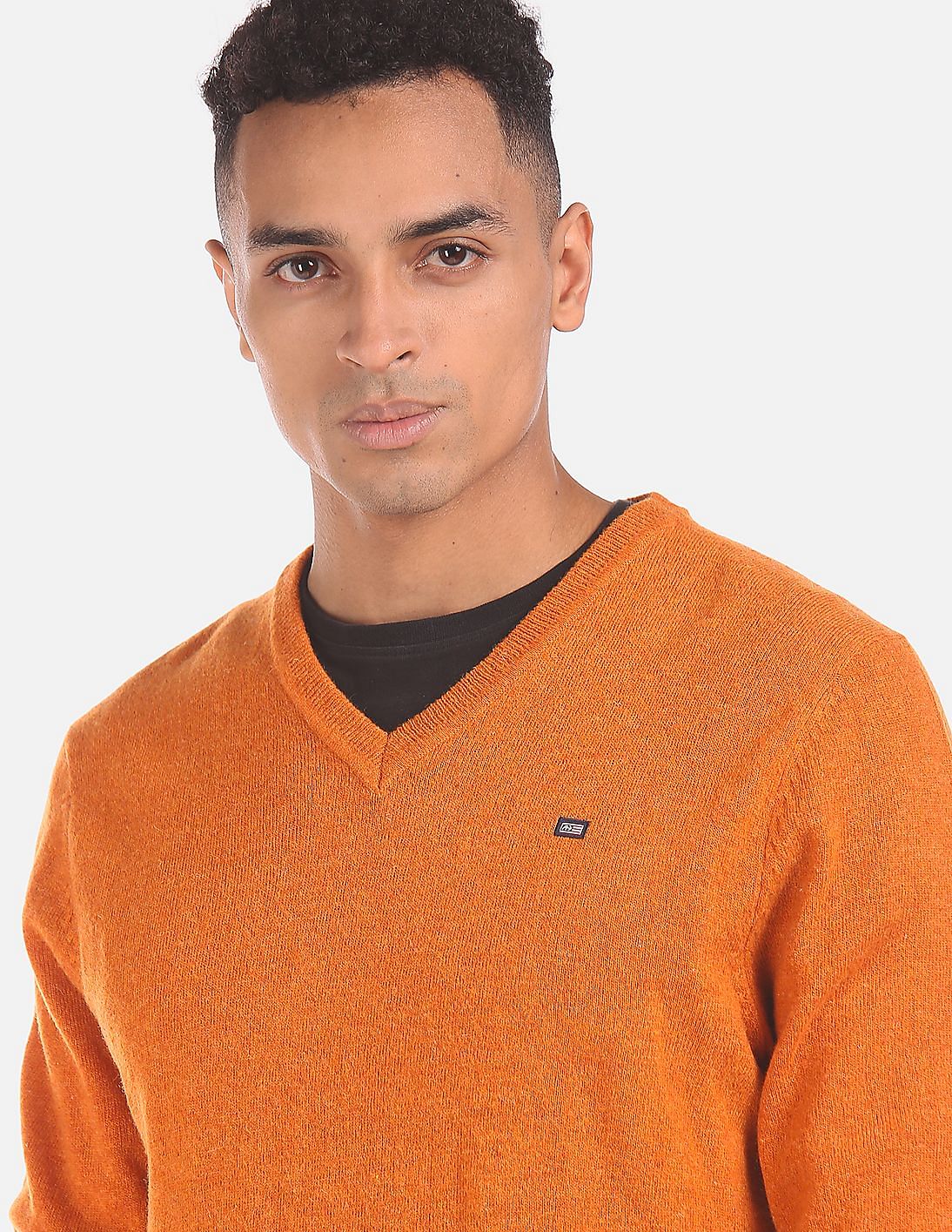 V neck clearance orange sweater