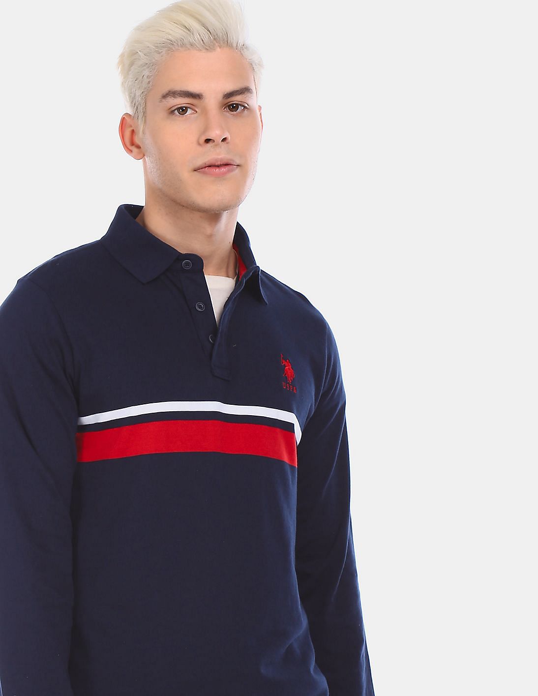 Buy U.S. Polo Assn. Men Navy Long Sleeve Stripe Polo Shirt - NNNOW.com