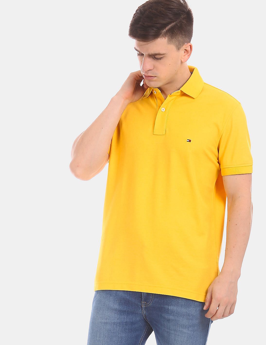 Buy Tommy Hilfiger Men Yellow Regular Fit Solid Polo Shirt - NNNOW.com