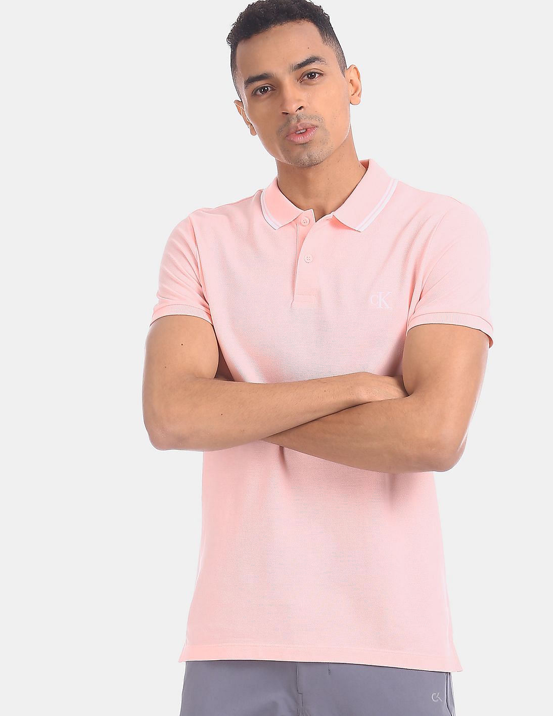 Buy Calvin Klein Men Pink Tipped Pique Polo Shirt - NNNOW.com